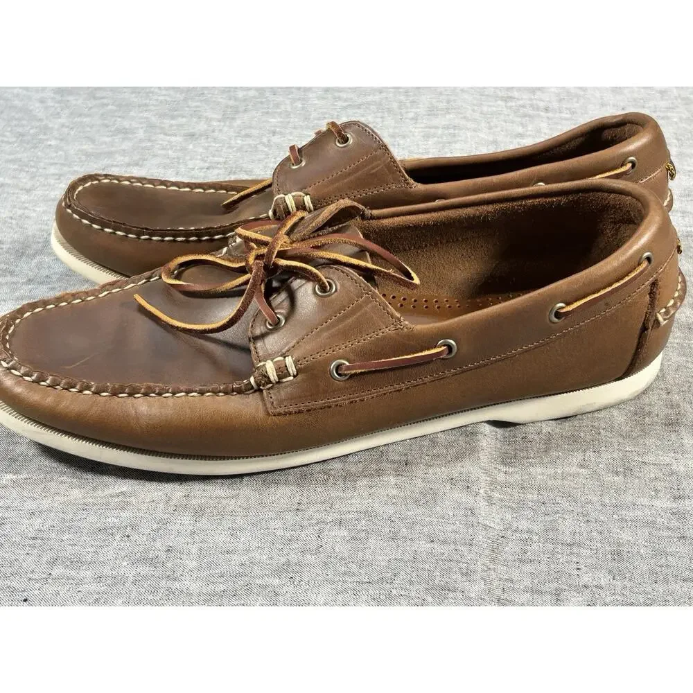 Allen Edmonds Maritime Boat Shoe Mens 13 Brown Leather Nautical Rugged Moc-Toe